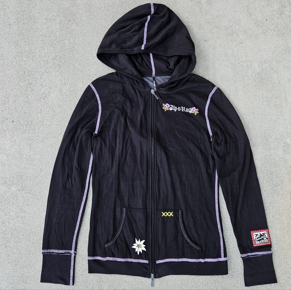 RARE NWOT ALP N ROCK ZIP UP HOODIE EMBROIDERED FLOWER BUTTERFLY SZ 3 LIGHTWEIGHT - Picture 2 of 9
